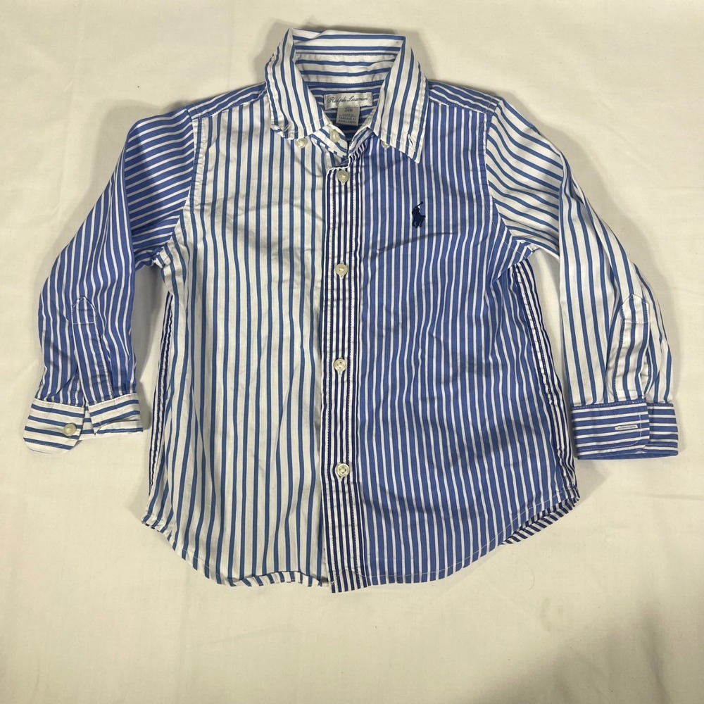 Ralph Lauren Button Down Shirt Striped Blue Boys 24M